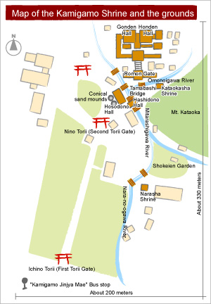 Map of the Kamigamo Shrine and the grounds