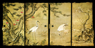 "Guntsuru-zu" fusuma painting (Cranes)