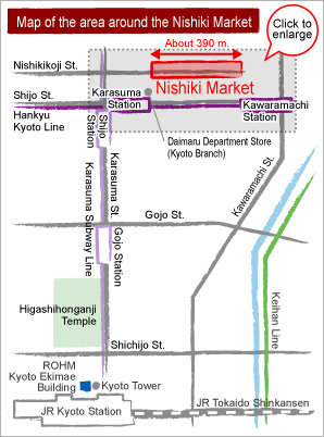 Map of the area around the Nishiki Market