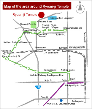 Map of the area around Ryoan-ji Temple