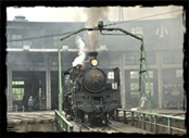 The steam locomotives kept in the train shed  